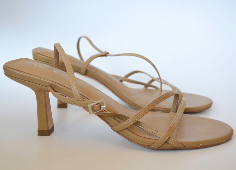 Quince Italian Leather Nude Strappy Mid-Heel Sandals
